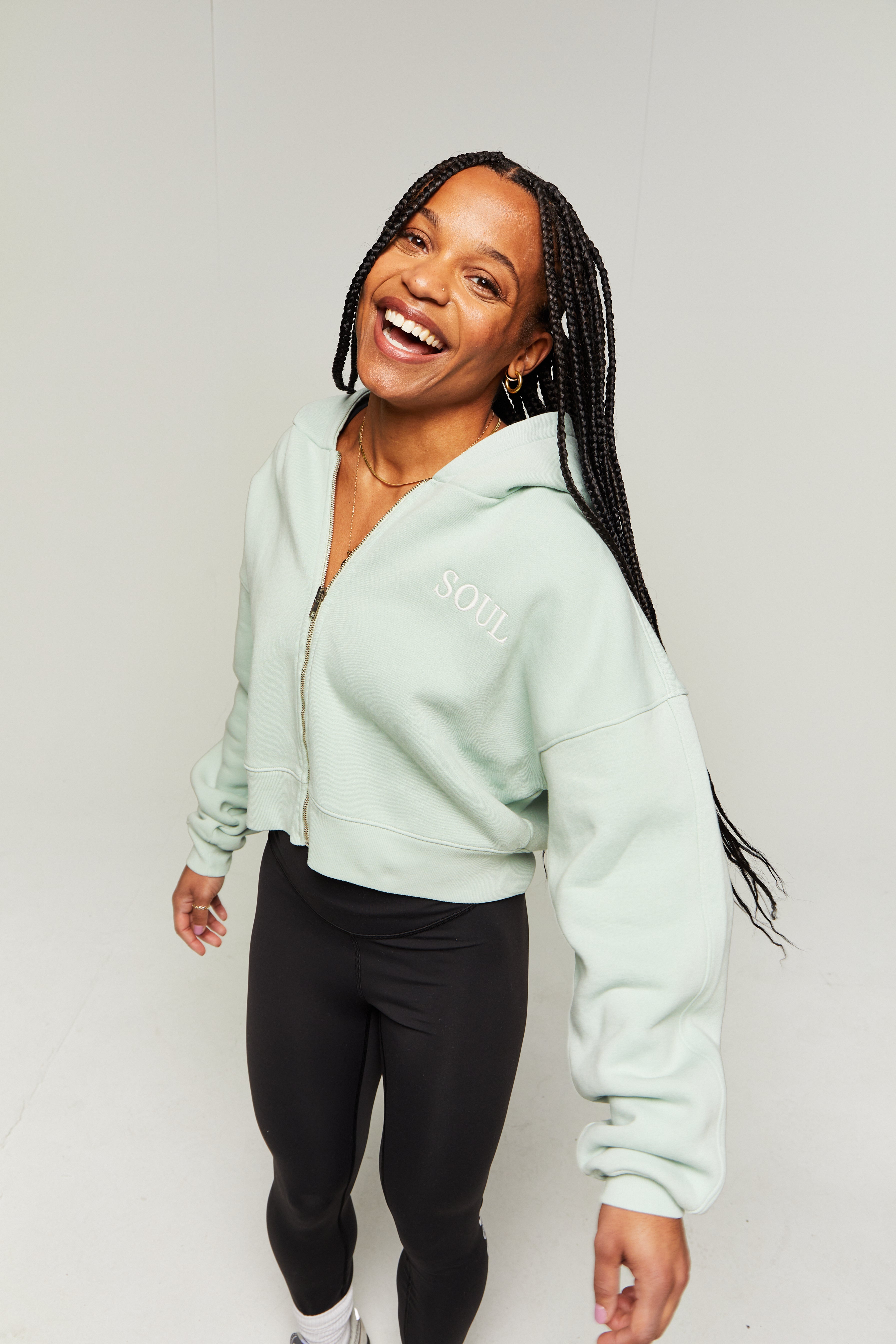 Green cropped zip up hoodie hotsell