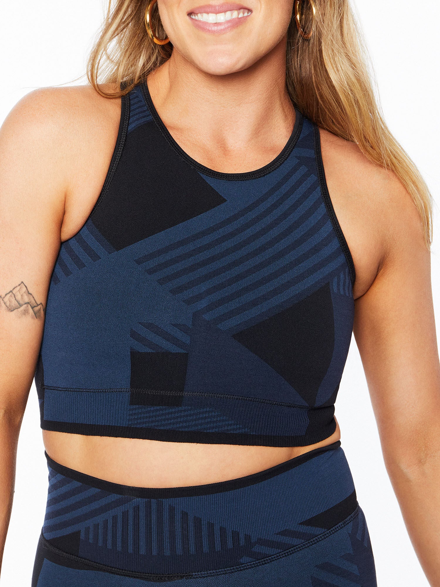 Interval Seamless Longline Bra Navy Blue Block Jacquard